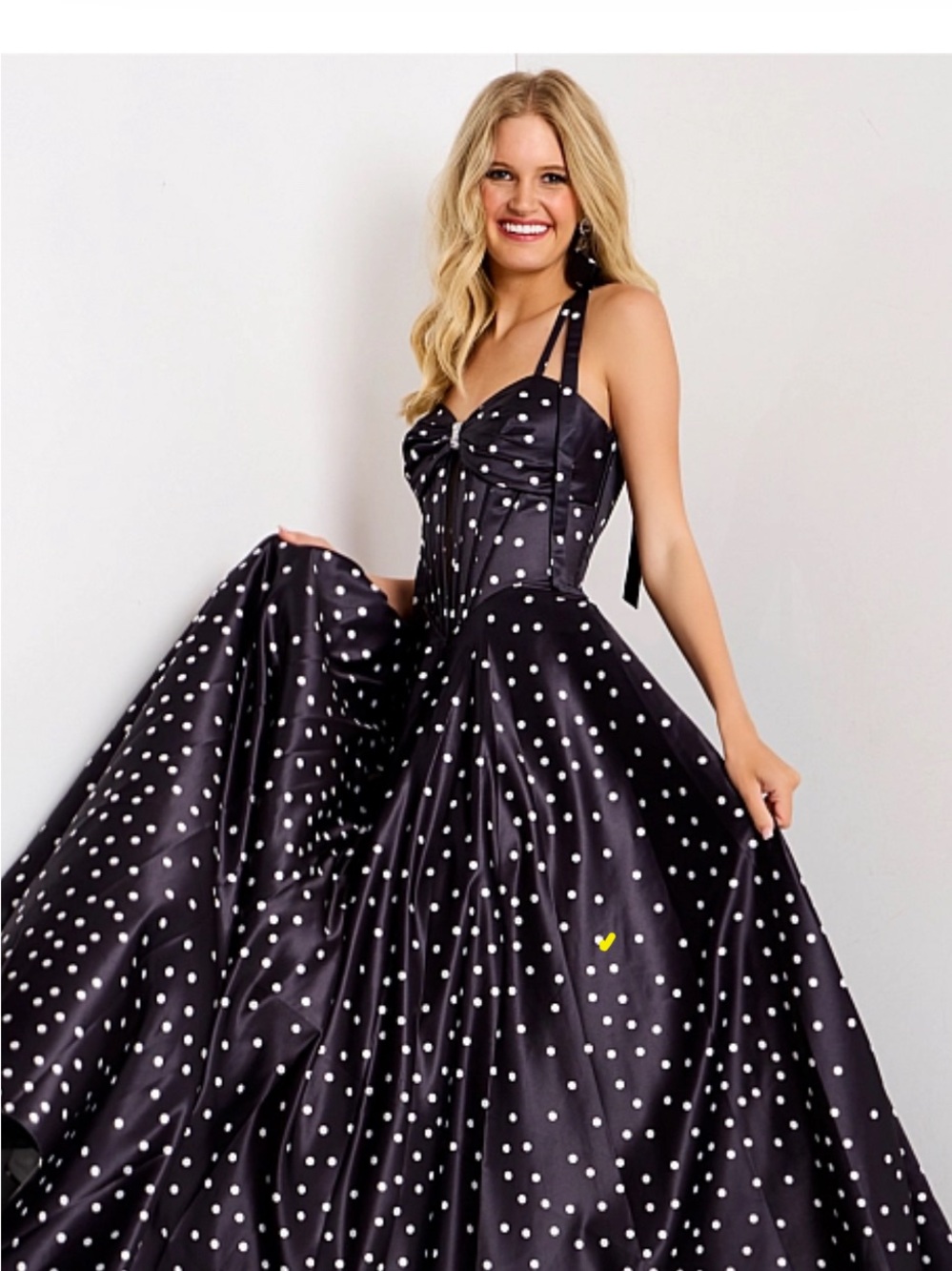 Jovani Black Satin Polka Dot Ball Gown